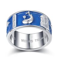 Ring mit Borkumer Motiven, 925er Sterling Silber, blau emailliert