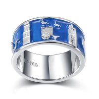 Ring mit Borkumer Motiven, 925er Sterling Silber, blau emailliert