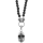 Collier Totenkopf, Edelstahl, geschwärzt, Kugeln Lava- und Achatstein schwarz, Länge 62 cm, Totenköpfe