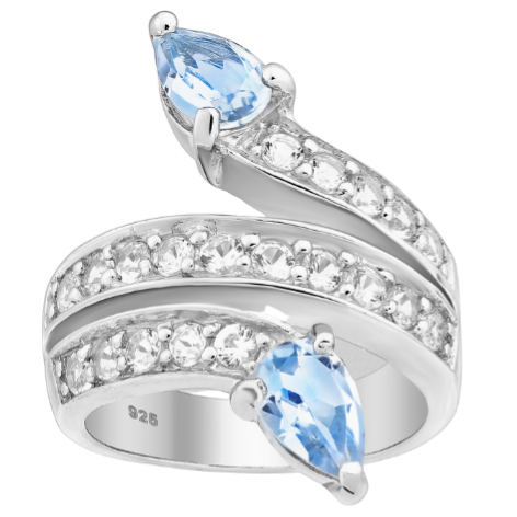 Schlangenring, Silber mit Zirkonia und Sky-Blue Topaz, Gr. 58