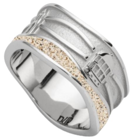 Borkum Strandsand Ring Strandwellen mit Borkum Motiven, 925er Sterling Silber, rhodiniert 54
