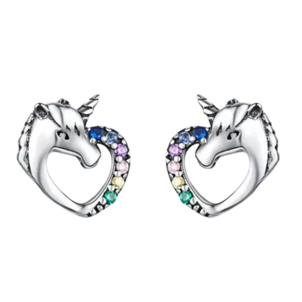 Einhorn Ohrstecker, 925 Silber, Steinchen