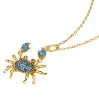 Collier Krabbe, Silber vergoldet mit blauen Zirkonia