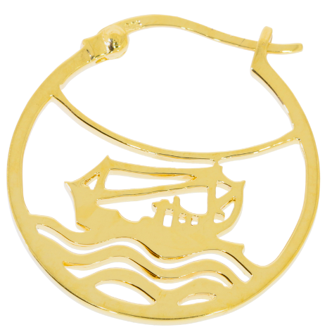 Seemanns-Ohrring, Creole mit Krabbenkutter, Fischercreole, 925er Silber vergoldet, 1 Stück