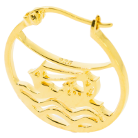 Seemanns-Ohrring, Creole mit Krabbenkutter, Fischercreole, 925er Silber vergoldet, 1 Stück