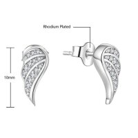 Ohrstecker Engelsflügel, 925er Silber, rhodiniert mit Zirkonia