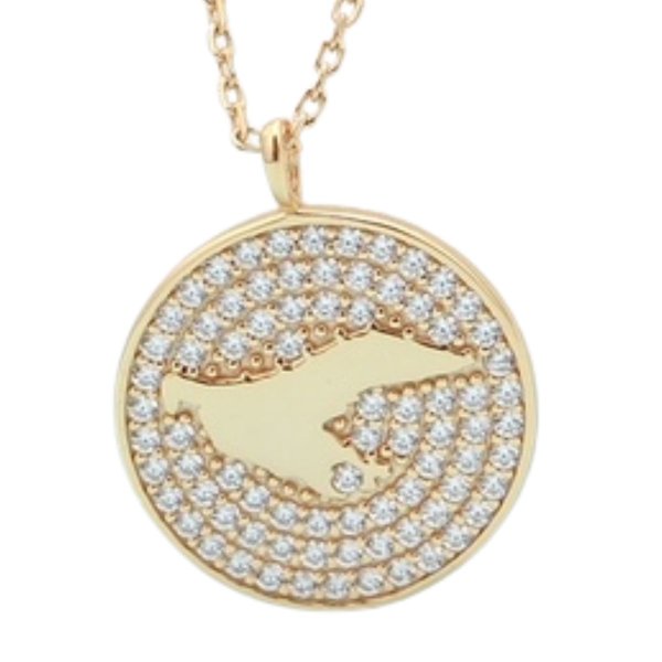 Borkum Halskette, 925er Silber, vergoldet mit Zirkonia, Insel-Umriss