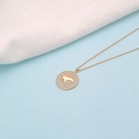 Borkum Halskette, 925er Silber, vergoldet mit Zirkonia, Insel-Umriss